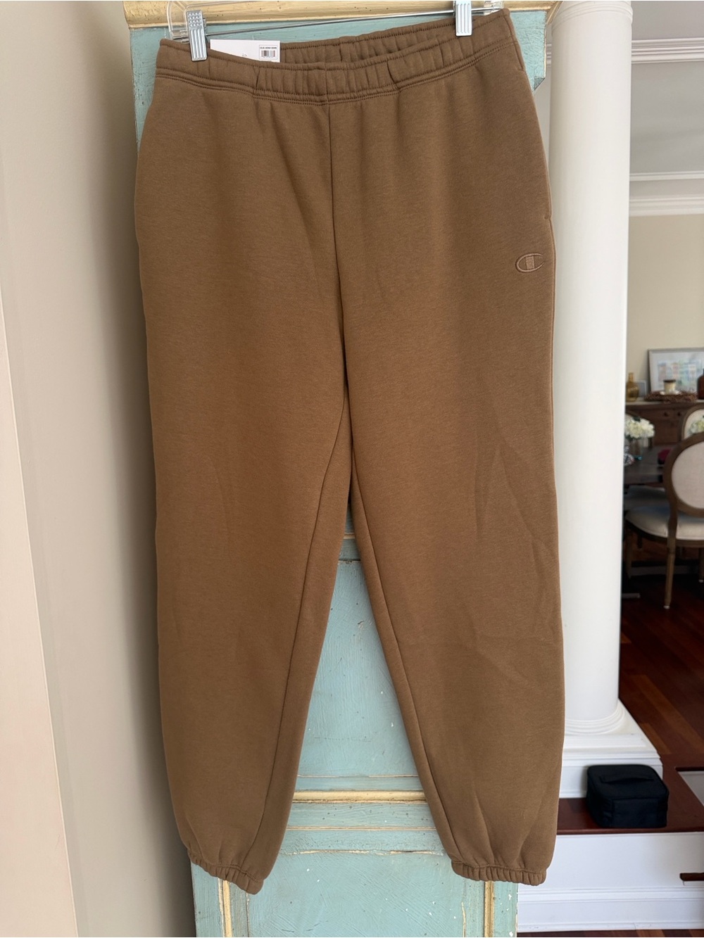 Champion NWT Brown Fleece Joggers Small Tan Sweatpants Tonal Logo Pockets